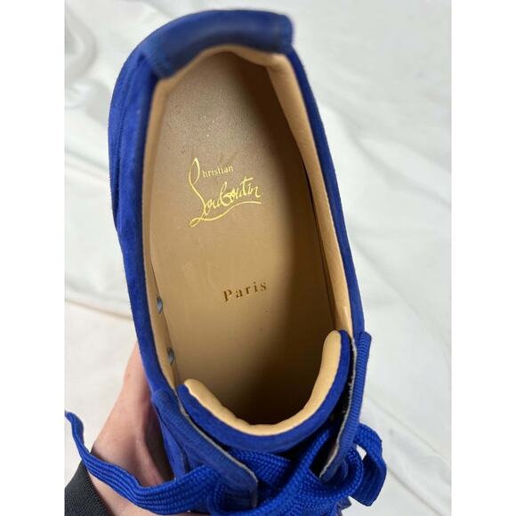 Christian Louboutin Louis Junior Spike Sneakers US-10 Suede Blue SPB-EB 370008